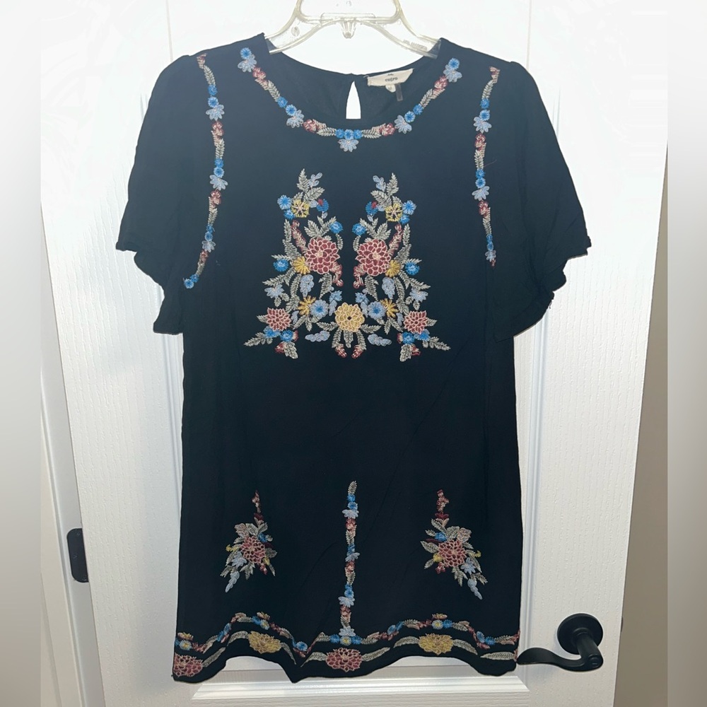 entro Black Dress with Colorful Floral Embroidery